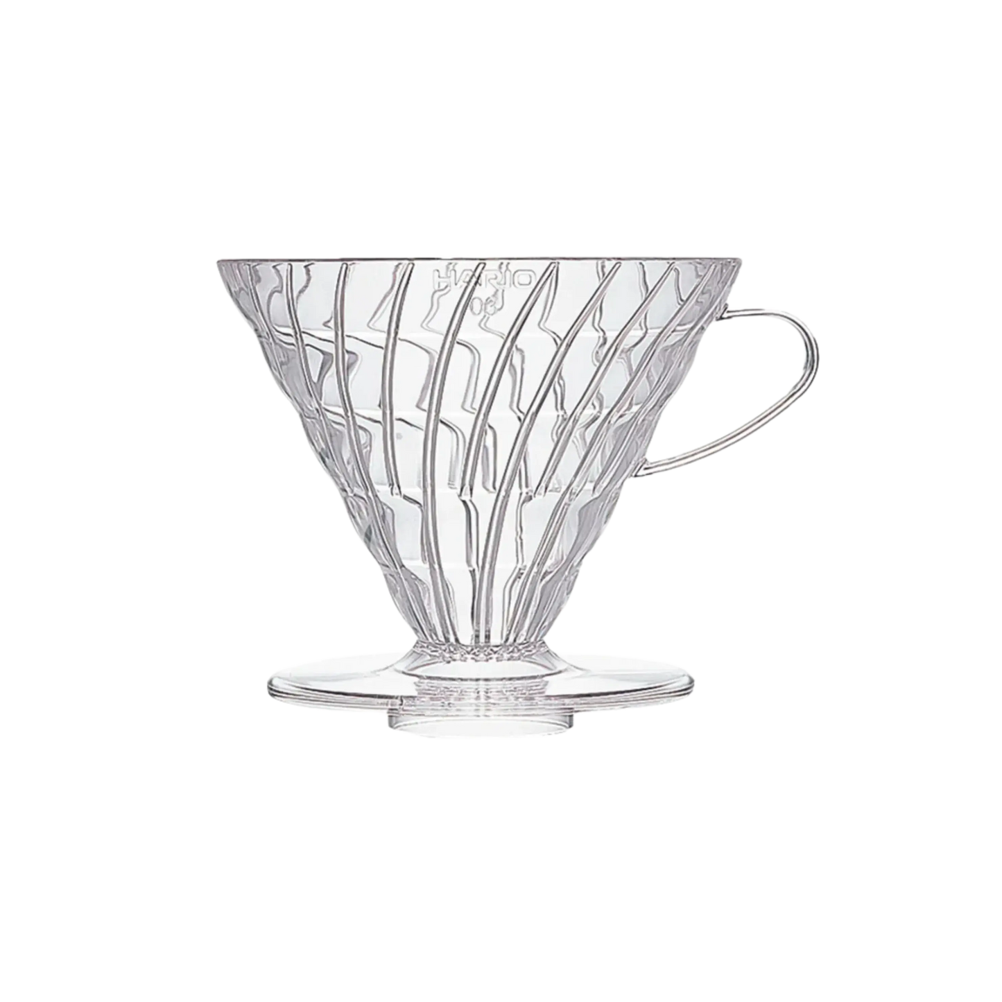 Hario V60 Coffee Dripper in clear plastic with trasparent background