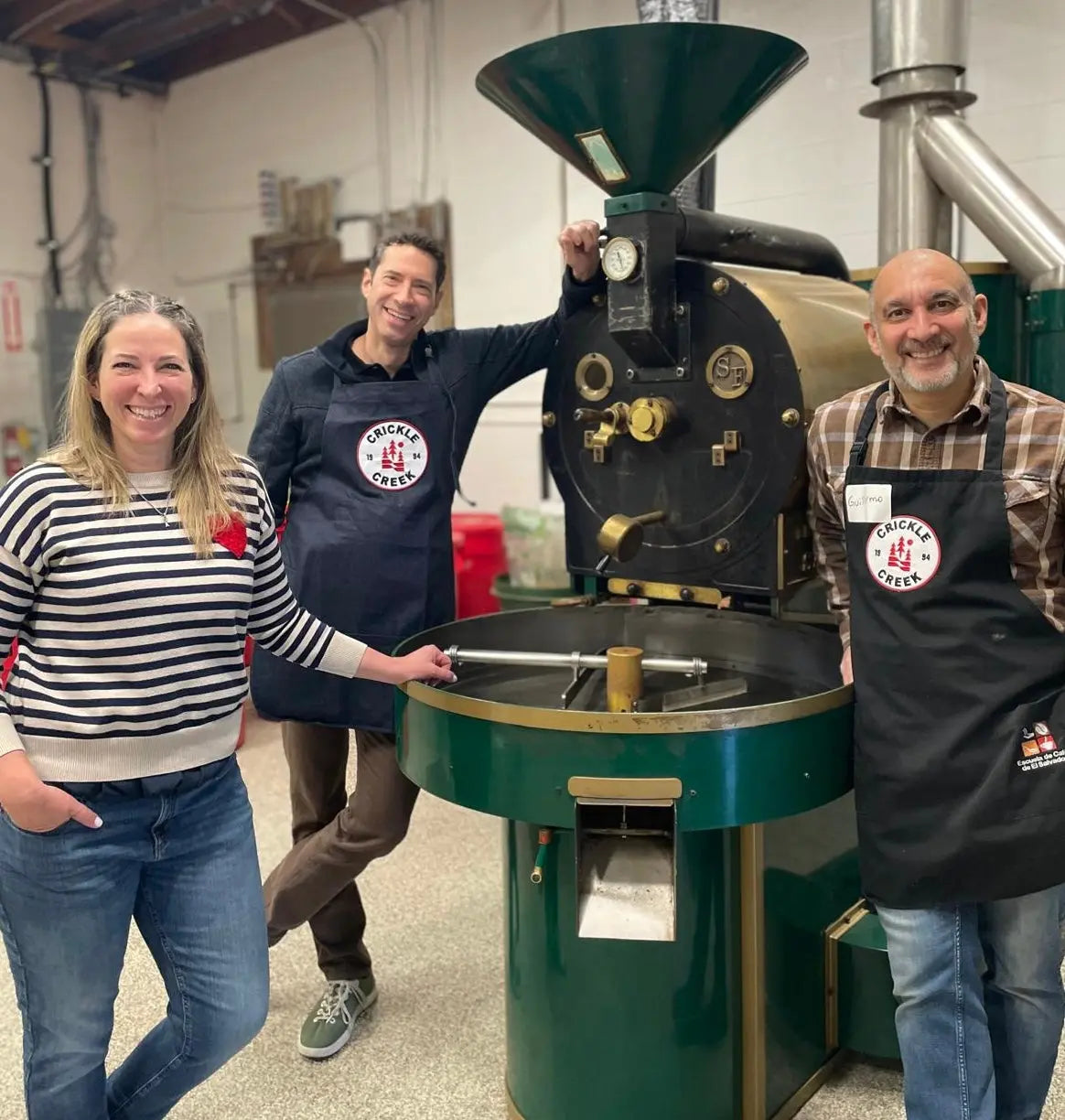 Crickle Creek Coffee founders together at the roastery
