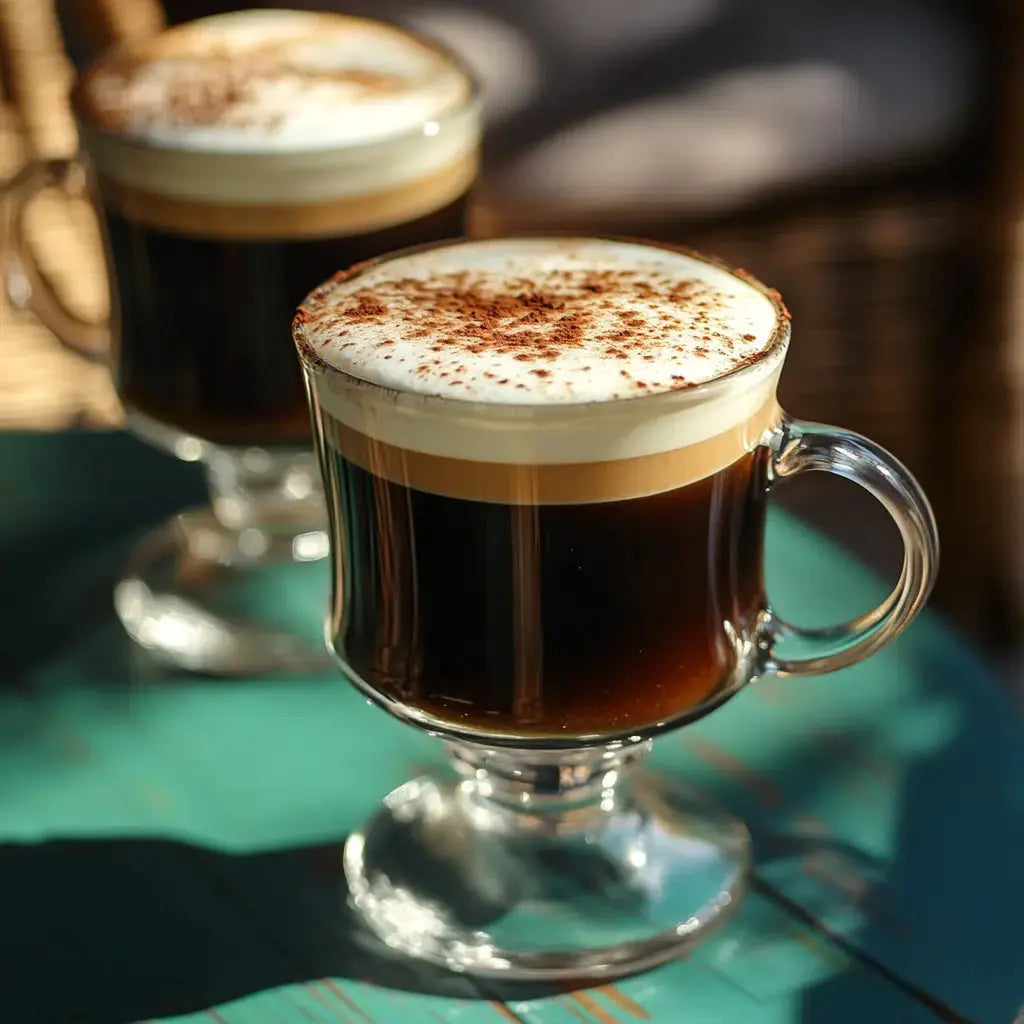 Irish coffee image with teal background