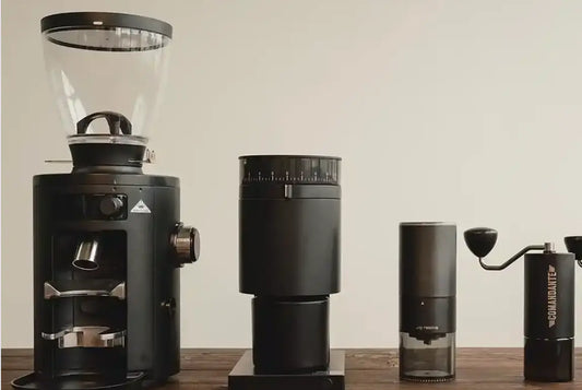 Different types of coffee grinders including burr and blade models