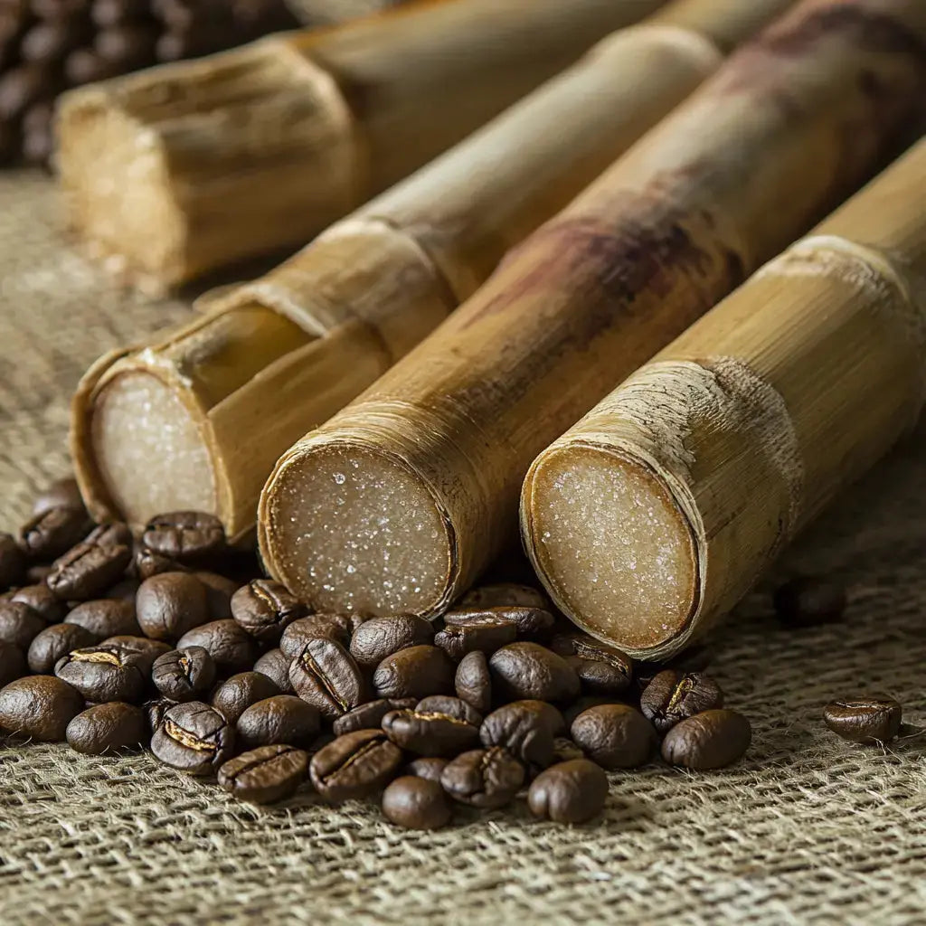 Photo of sugar cane and coffee beans, for Sugar Cane decaf process explanation