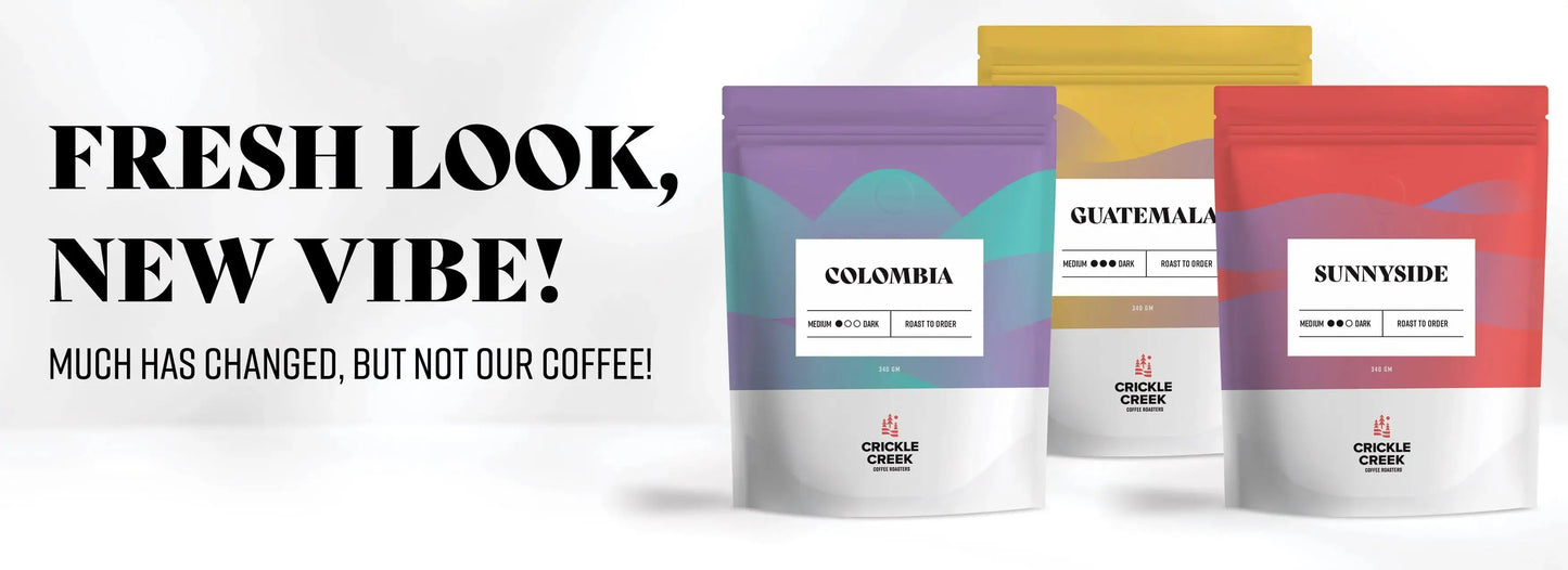 Image of the new coffee bags of crickle creek coffee