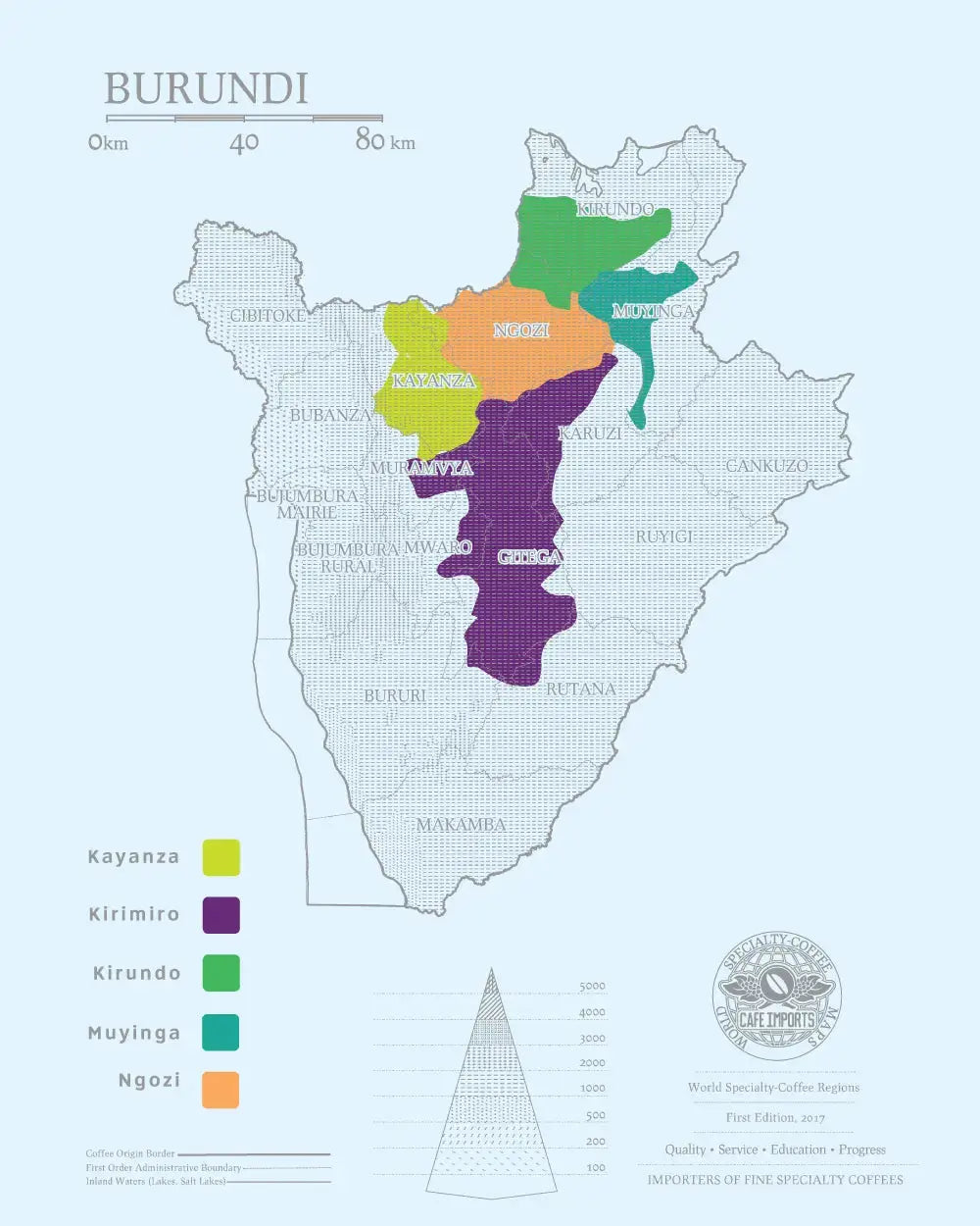Ilustration map with burundi coffee plantation areas