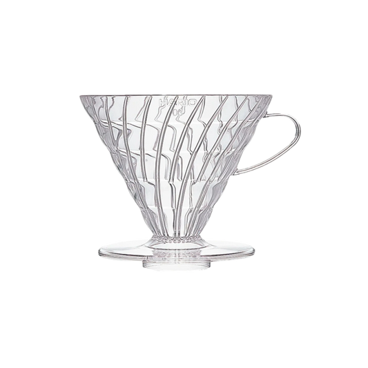 Hario V60 Coffee Dripper in clear plastic with trasparent background 