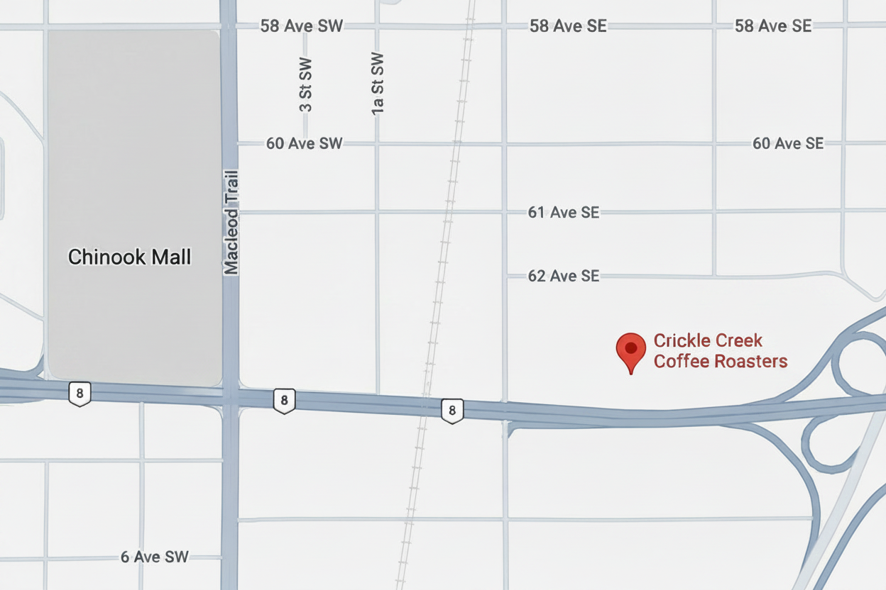 Map showing the location of Crickle Creek Coffee Roasters near Chinook Mall.