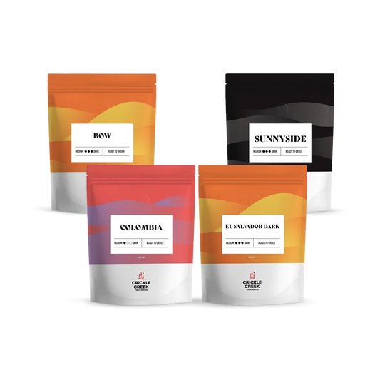 A curated bundle of four specialty coffees designed to pair perfectly with milk. Includes Bow, a dark roast blend with caramel and smoky notes; Sumatra, with rich dark chocolate, syrup, and spice flavours; Colombia, a medium roast with sweet caramel and cocoa; and Guatemala, a dark roast featuring chocolate and molasses. Ideal for enhancing lattes, cappuccinos, or any creamy coffee creation.