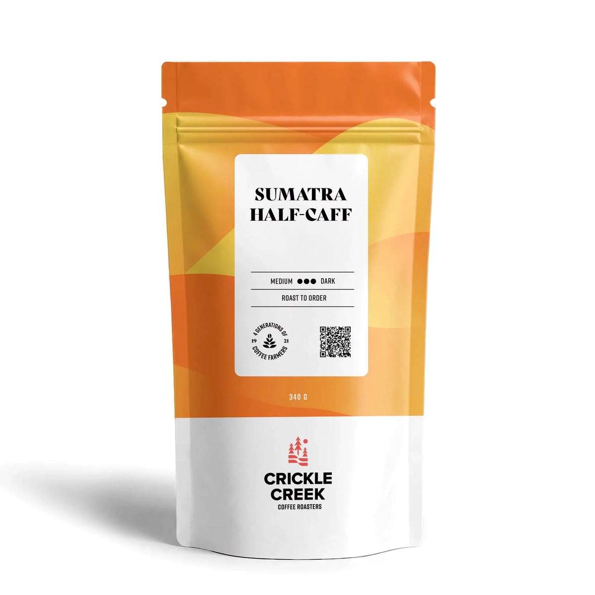 Crickle Creek Coffee Roasters Sumatra Half Caff Specialty coffee beans dark roast, 340 g bag