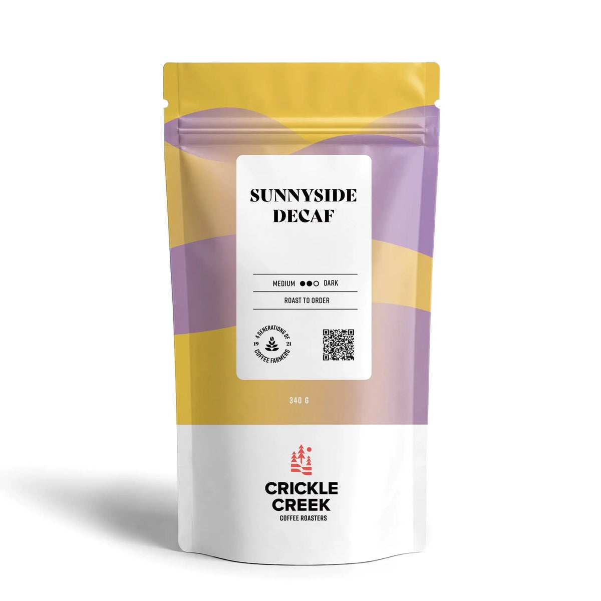 Crickle Creek Coffee Roasters Sunnyside Decaf Specialty coffee beans blend medium dark roast, 340 g bag