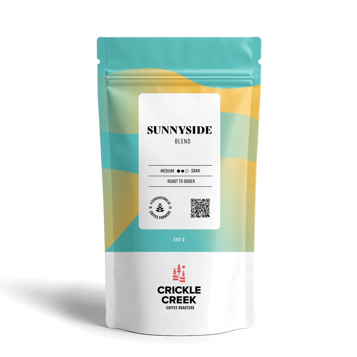 Crickle Creek Coffee Roasters Sunnyside Specialty coffee beans blend medium dark roast, 340 g bag